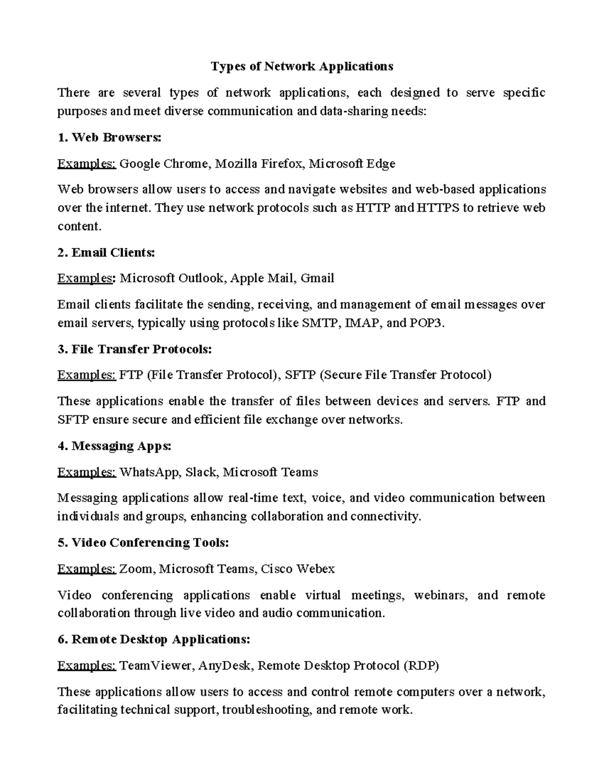 Types of Network Applications - They use network protocols such as HTTP ...