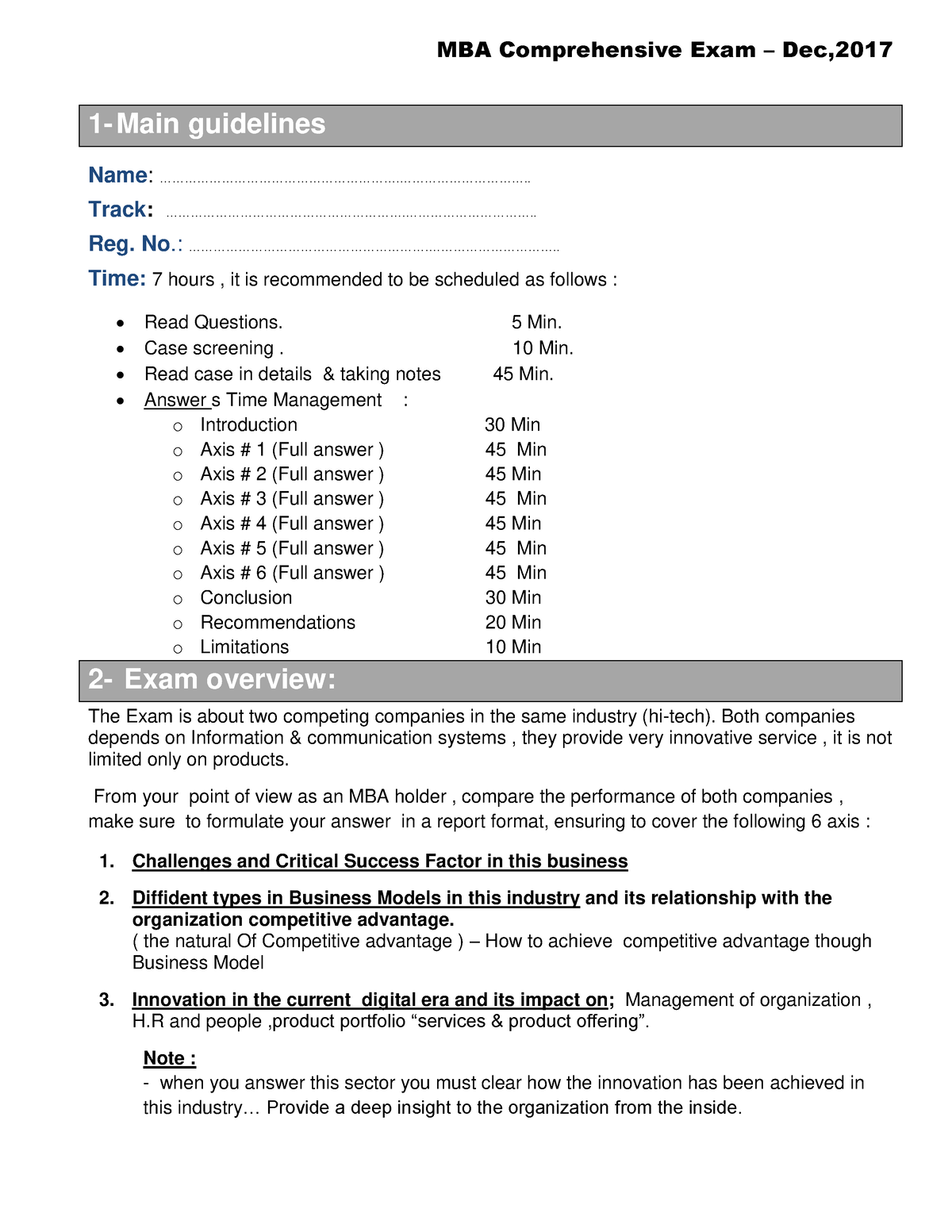 Comprehensive Exam Template And Guidelines - 1- Main Guidelines Name ...