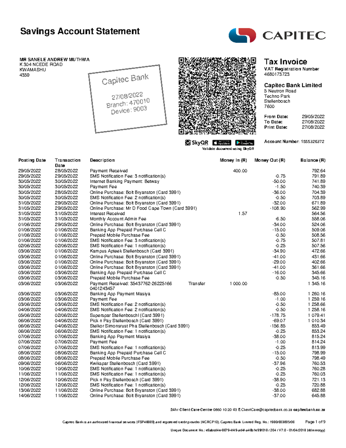 Account statement - Best notes - 24hr Client Care Centre 0860 10 20 43 ...