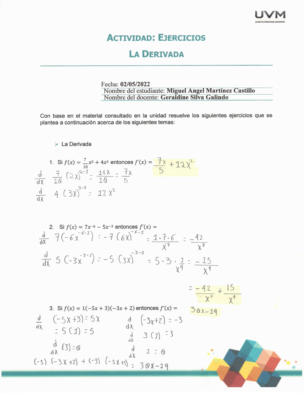 Activdad 3 De Cáclulo Ejercicios - Calculo Diferencial E Integral - Studocu