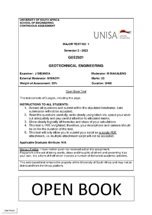 GTE3601 Major Test 3 2022 - UNIVERSITY OF SOUTH AFRICA SCHOOL OF ...