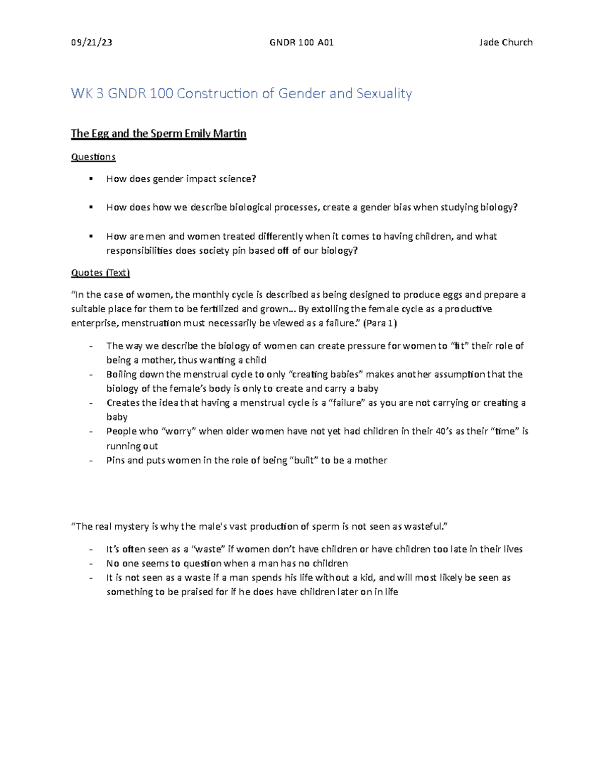WK 3 GNDR 100 Construction of Gender and Sexuality - .. By extolling ...
