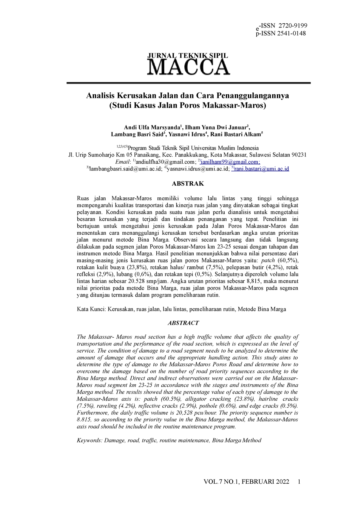 Analisis Kerusakan Jalan Dan Cara Penanggulangannya - VOL NO, FEBRUARI ...