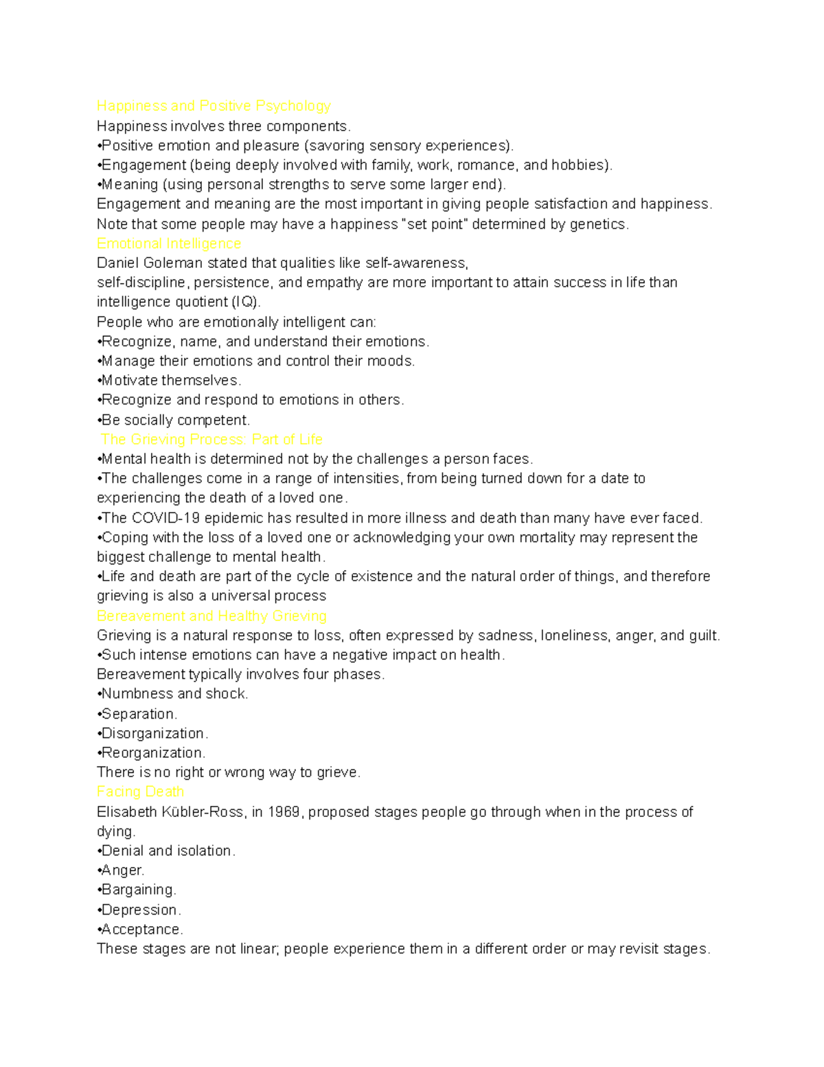 Health notes 201 - Happiness and Positive Psychology Happiness involves ...