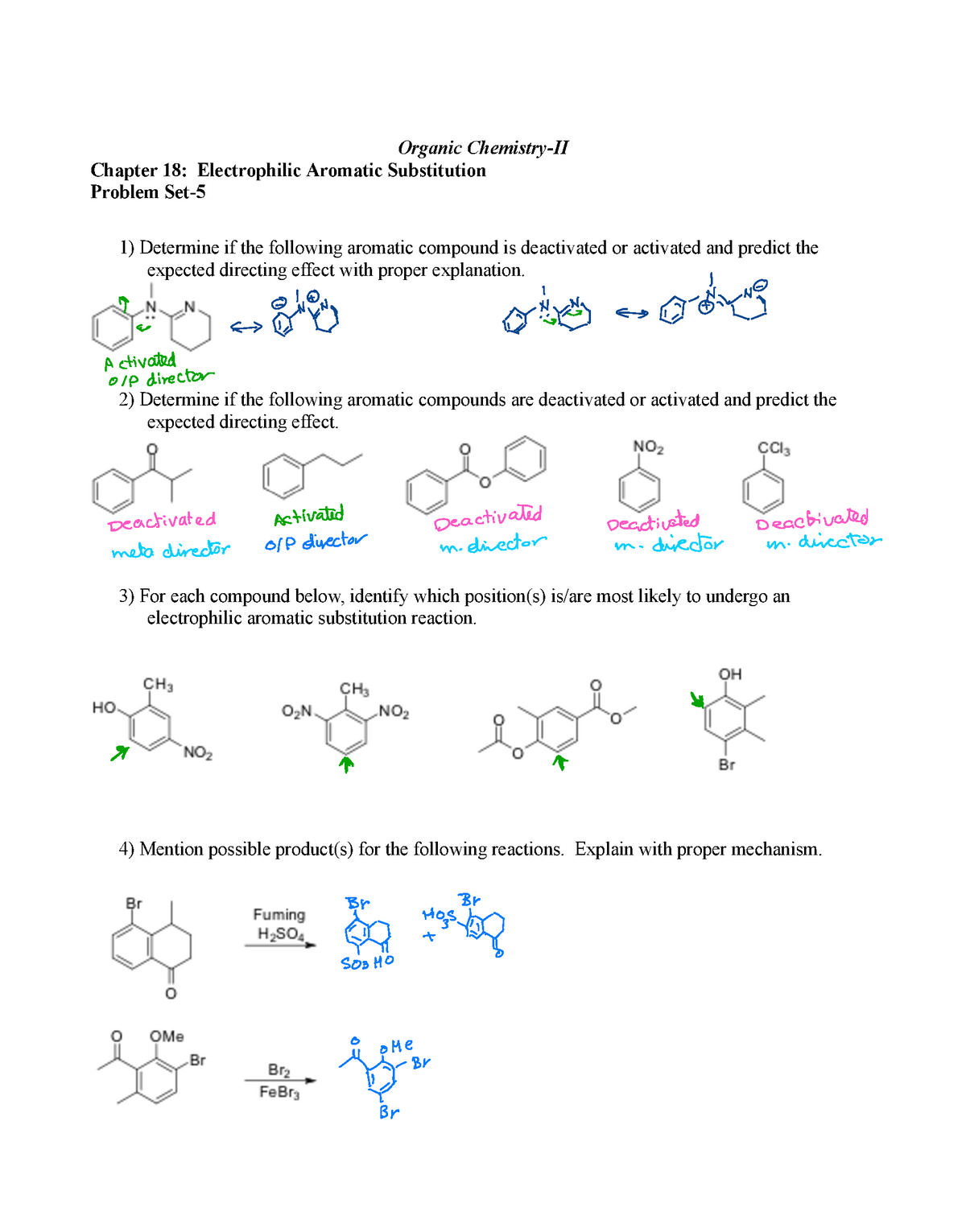 PS-5-1 - GW - Organic Chemistry-II Chapter 18: Electrophilic Aromatic ...