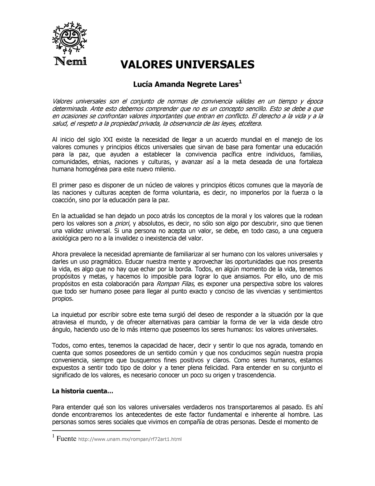 Valores Universales Aprendizaje Sobre Los Valores Valores Universales Lucía Amanda Negrete 0084