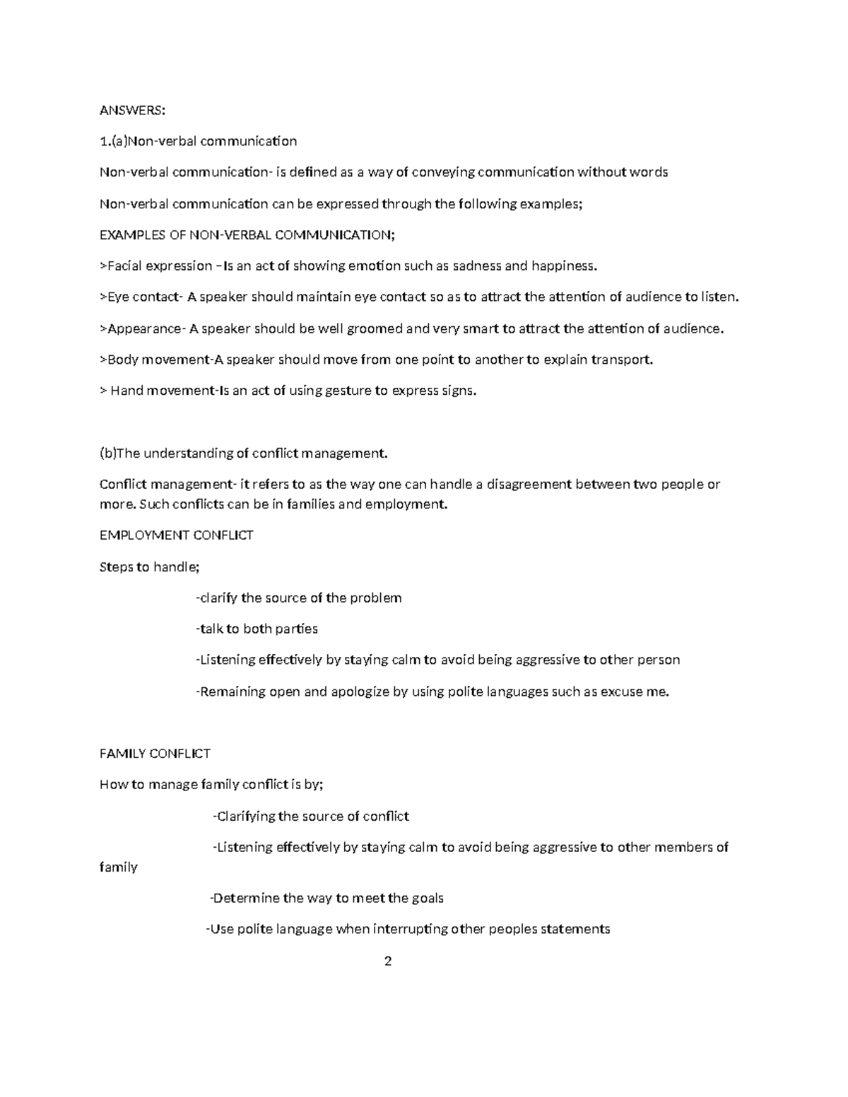 Answers - ARE COMMUNICATION SKILL NOTES - ANSWERS: 1.(a)Non-verbal ...