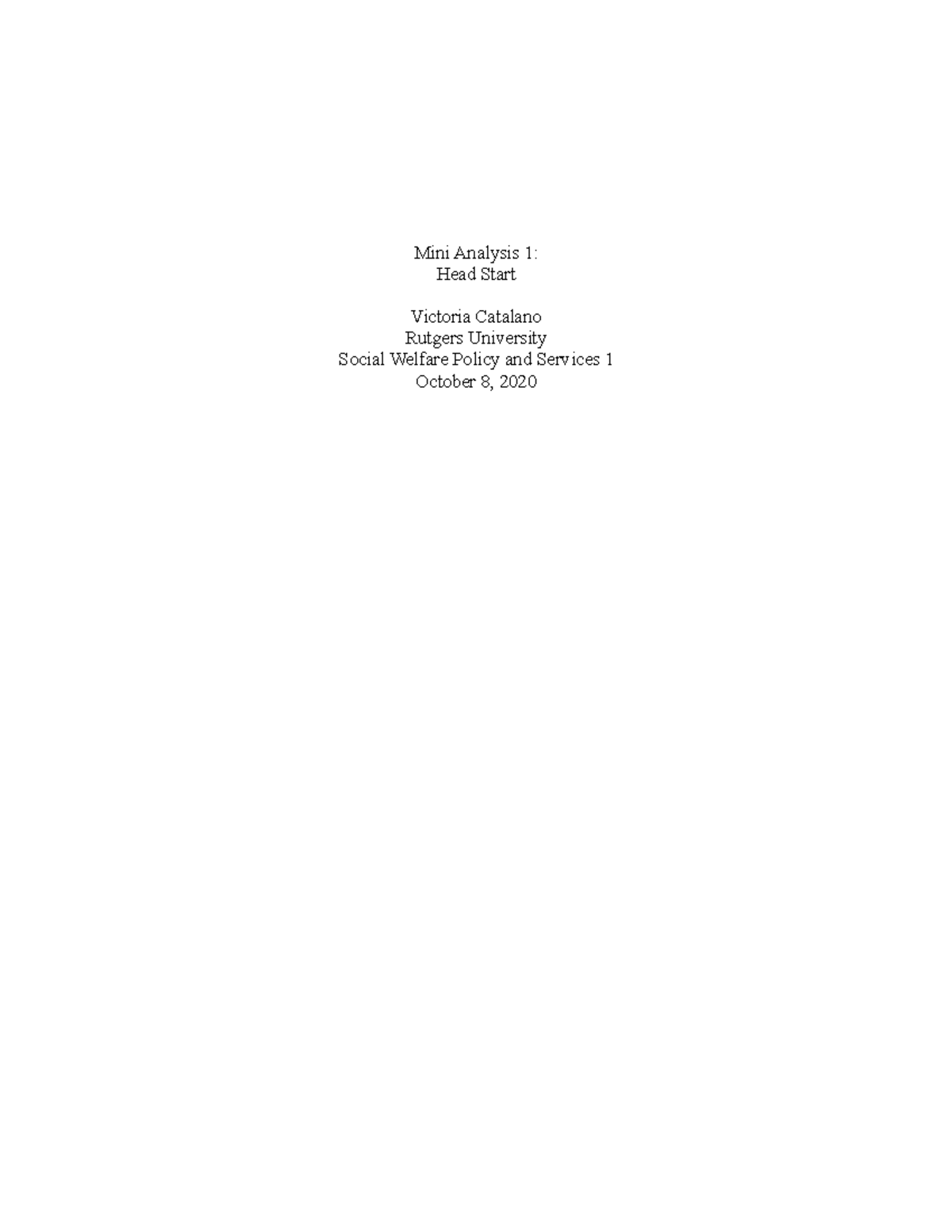 Head start mini policy analysis - Mini Analysis 1: Head Start Victoria ...