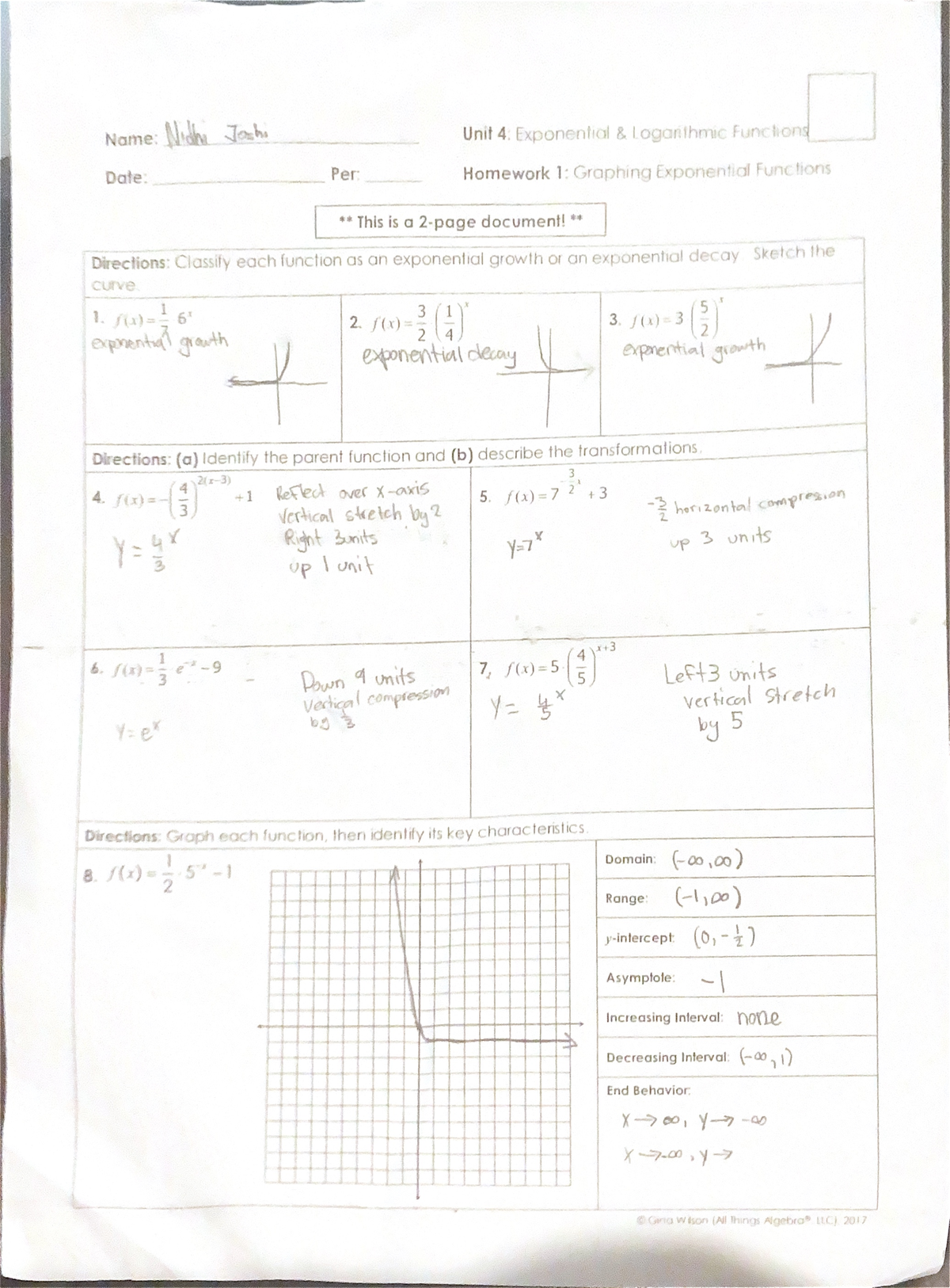 Math hw - a math homework assignment - Name: Nidhi Joshi Unit 4 ...