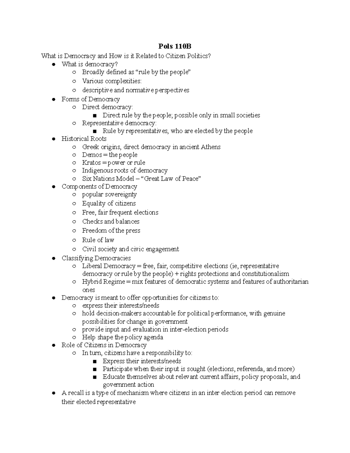 POLS B Notes - Pols 110B What Is Democracy And How Is It Related To ...