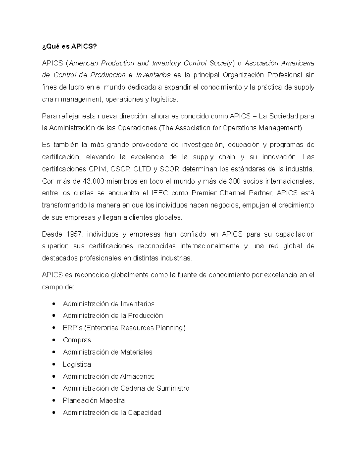 Investigacion Apics, pictogramas, trazabilidad y FIFO - ¿Qué es APICS ...