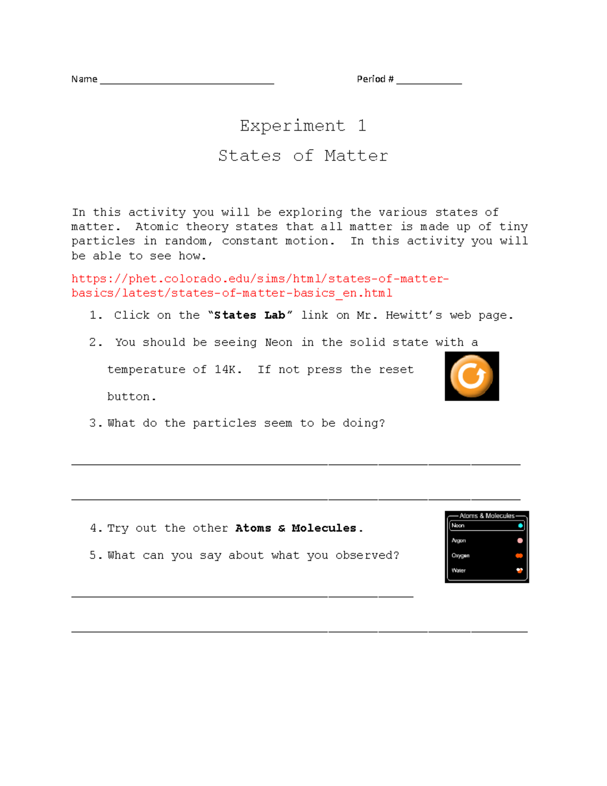 states of matter experiments for 1st grade