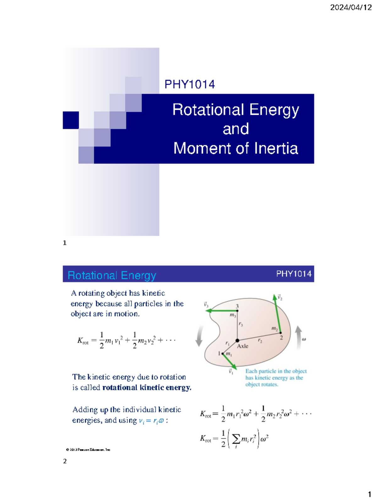 PHY1014-09-03 Rotational Energy and Inertia - Copy - Rotational Energy ...