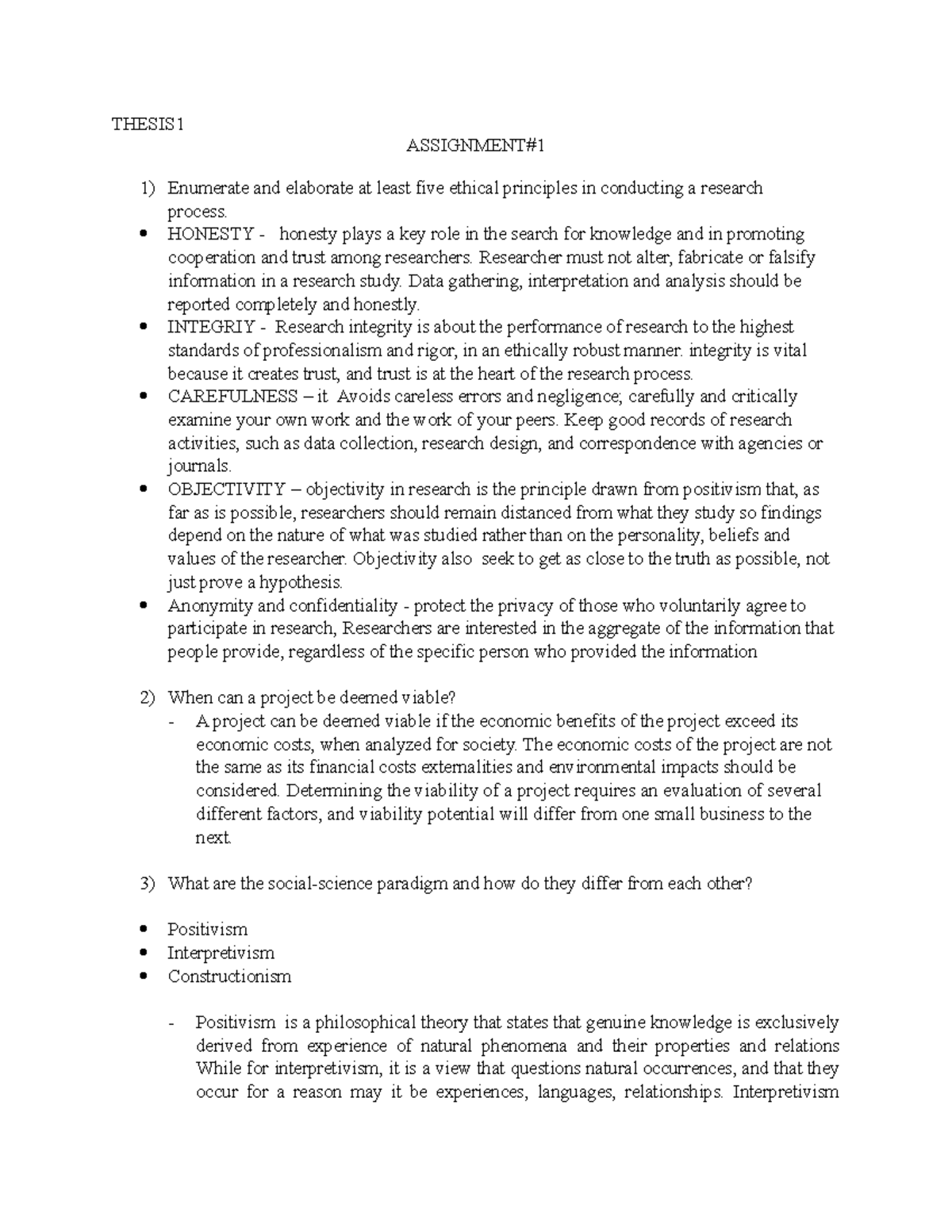 Assignment#1 - thesis - THESIS ASSIGNMENT# Enumerate and elaborate at ...