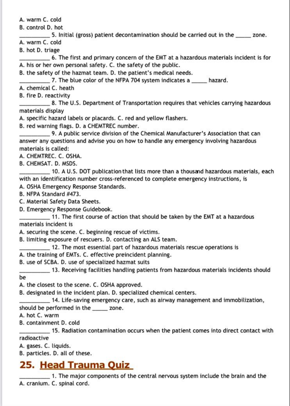 26 Hazmat management and caring quiz Nursing Studocu