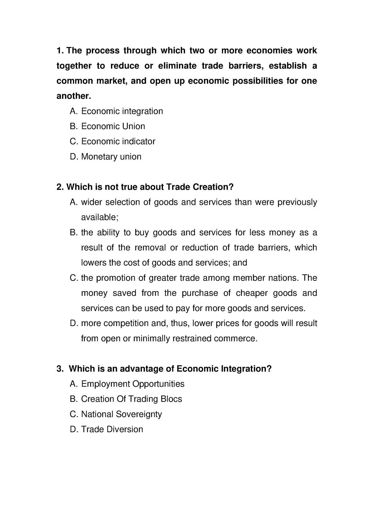 Test Bank International Trade - The Process Through Which Two Or More ...