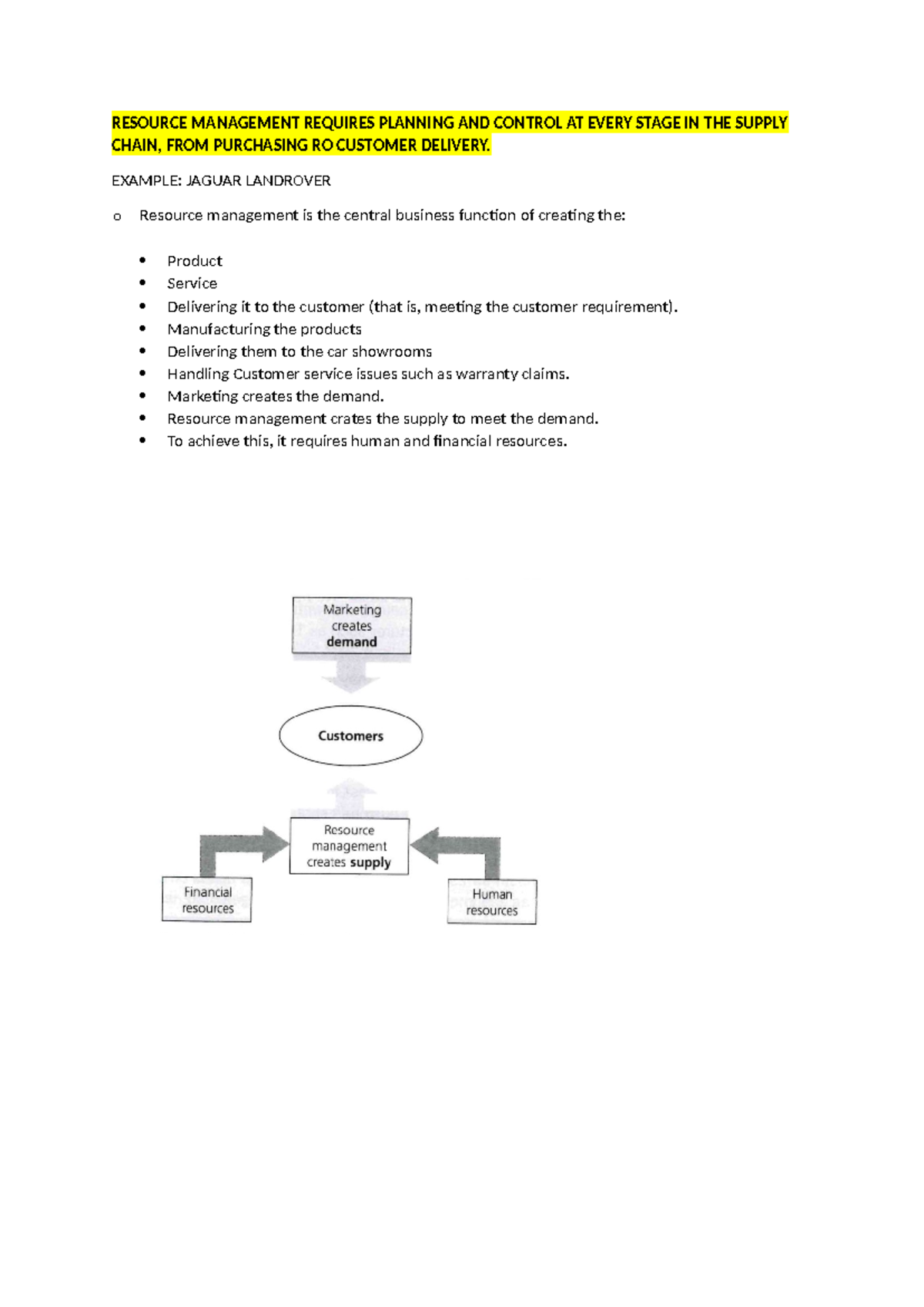 Resource Management Notes - RESOURCE MANAGEMENT REQUIRES PLANNING AND ...