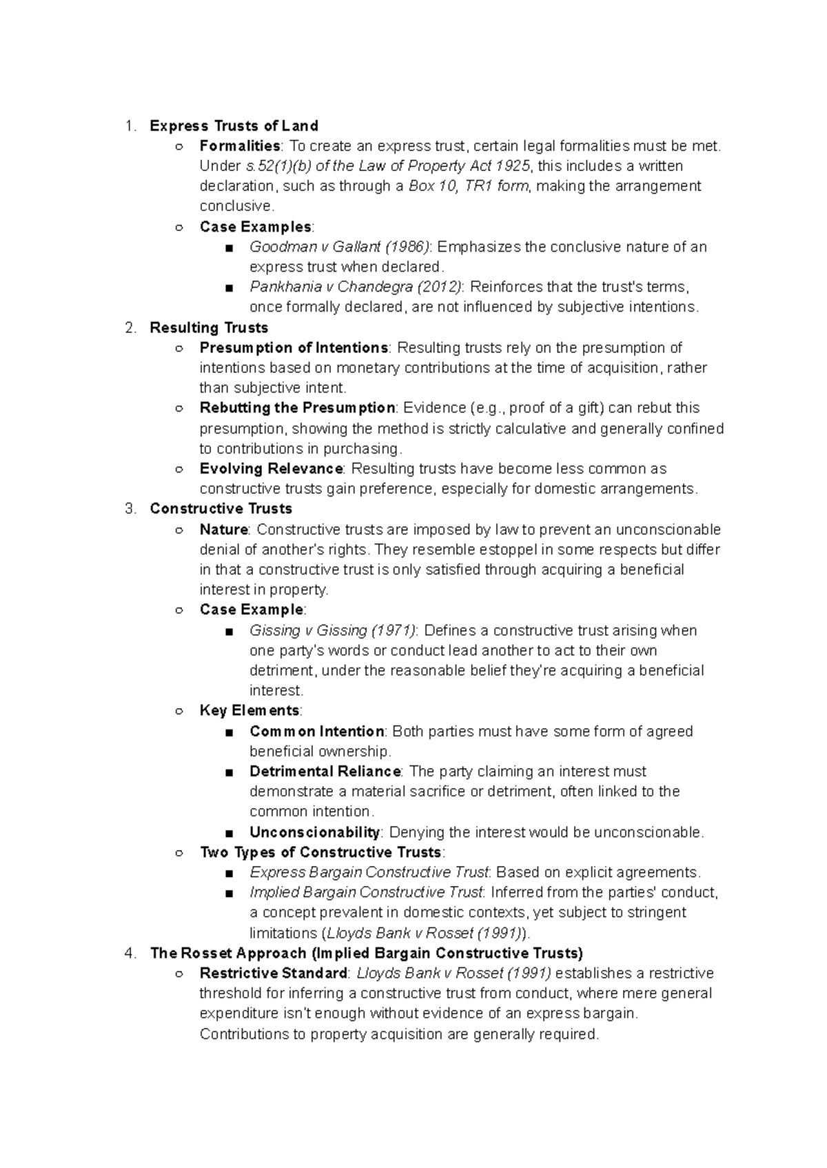 Express Trusts of Land - lecture notes - Express Trusts of Land ...