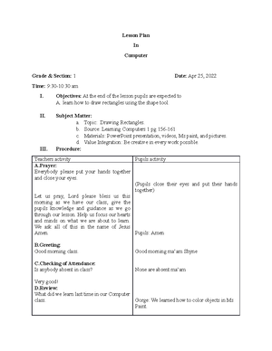 MATH 1 WEEK 4 - learn math - Lesson Plan In Math Grade & Section: 1 ...