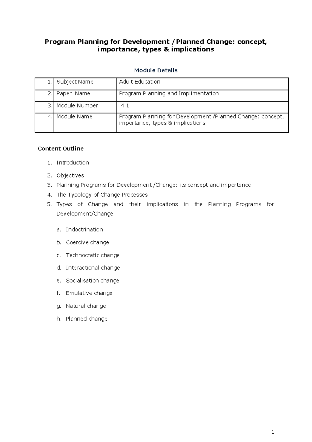 Program Planning for Development - Module Name Program Planning for ...