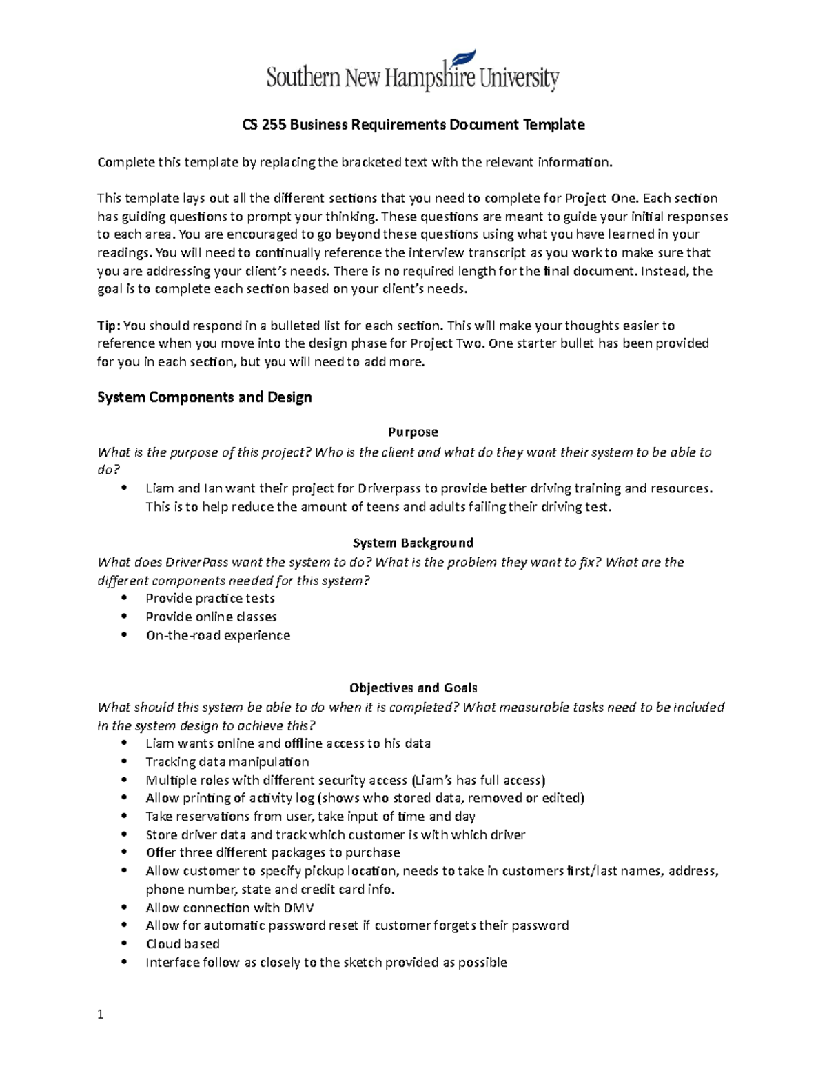 CS 255 Business Requirements Document Shawn Murphy - CS 255 Business ...