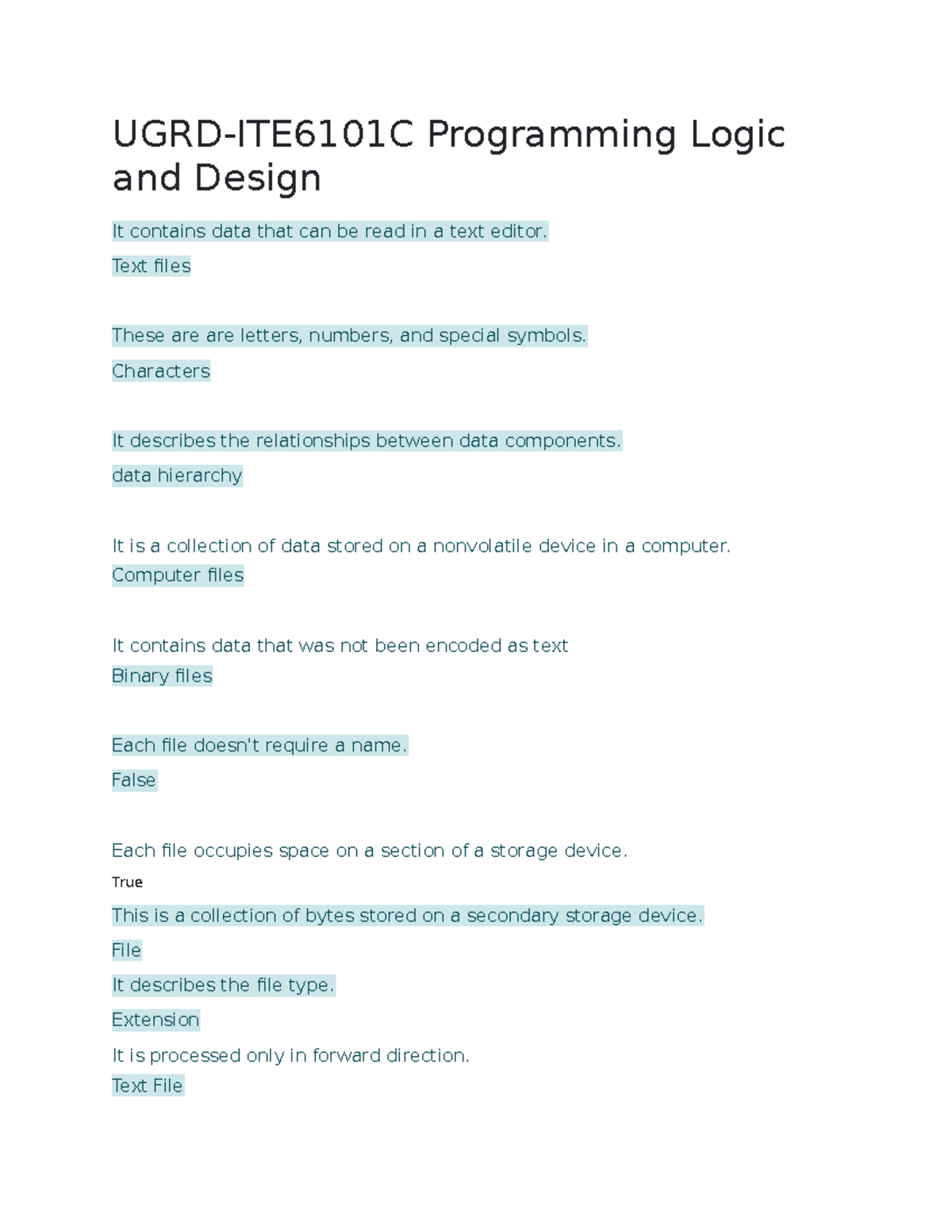 UGRD Computer Engineering - UGRD-ITE6101C Programming Logic And Design ...