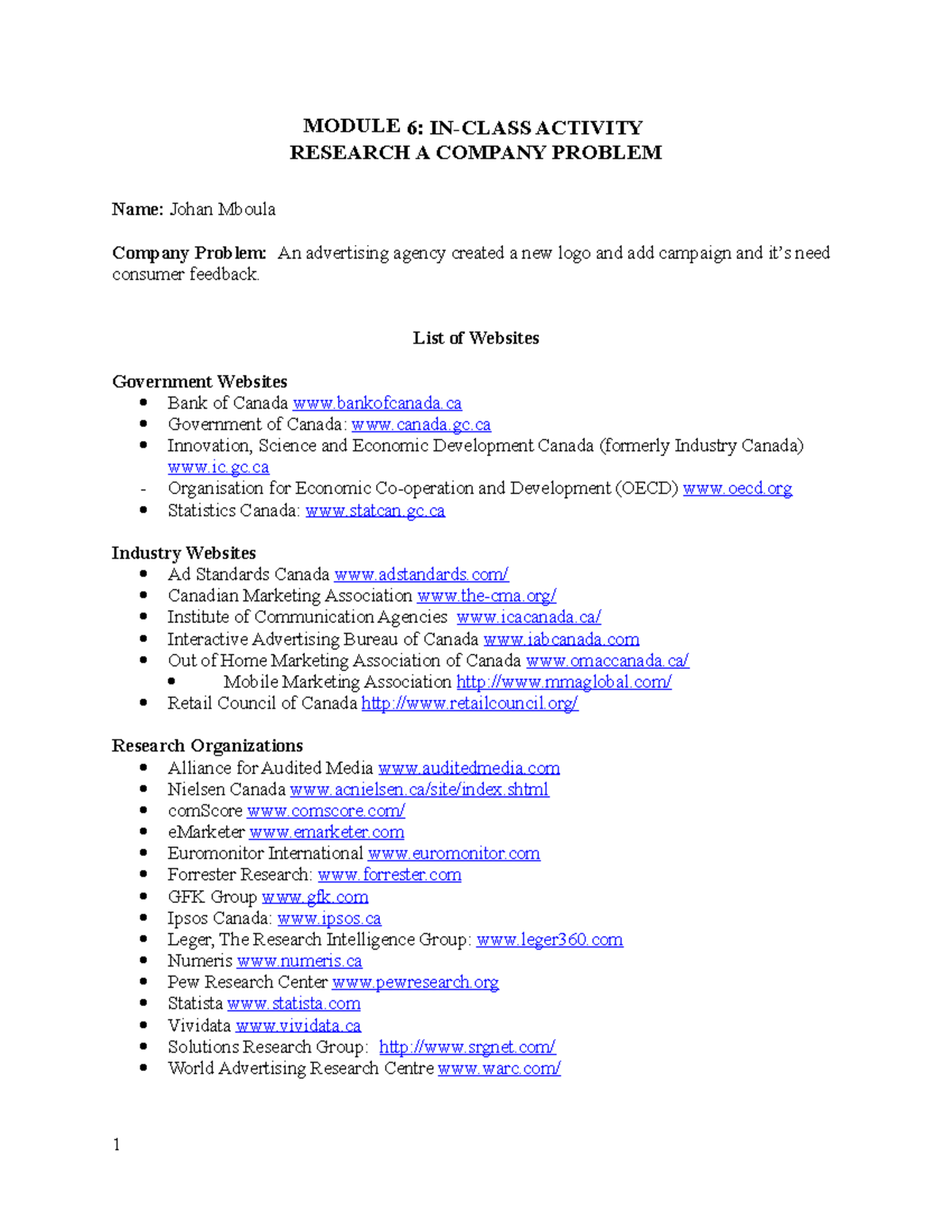 Module 6 In-Class Activity - Research A Company Problem - MODULE 6: IN ...