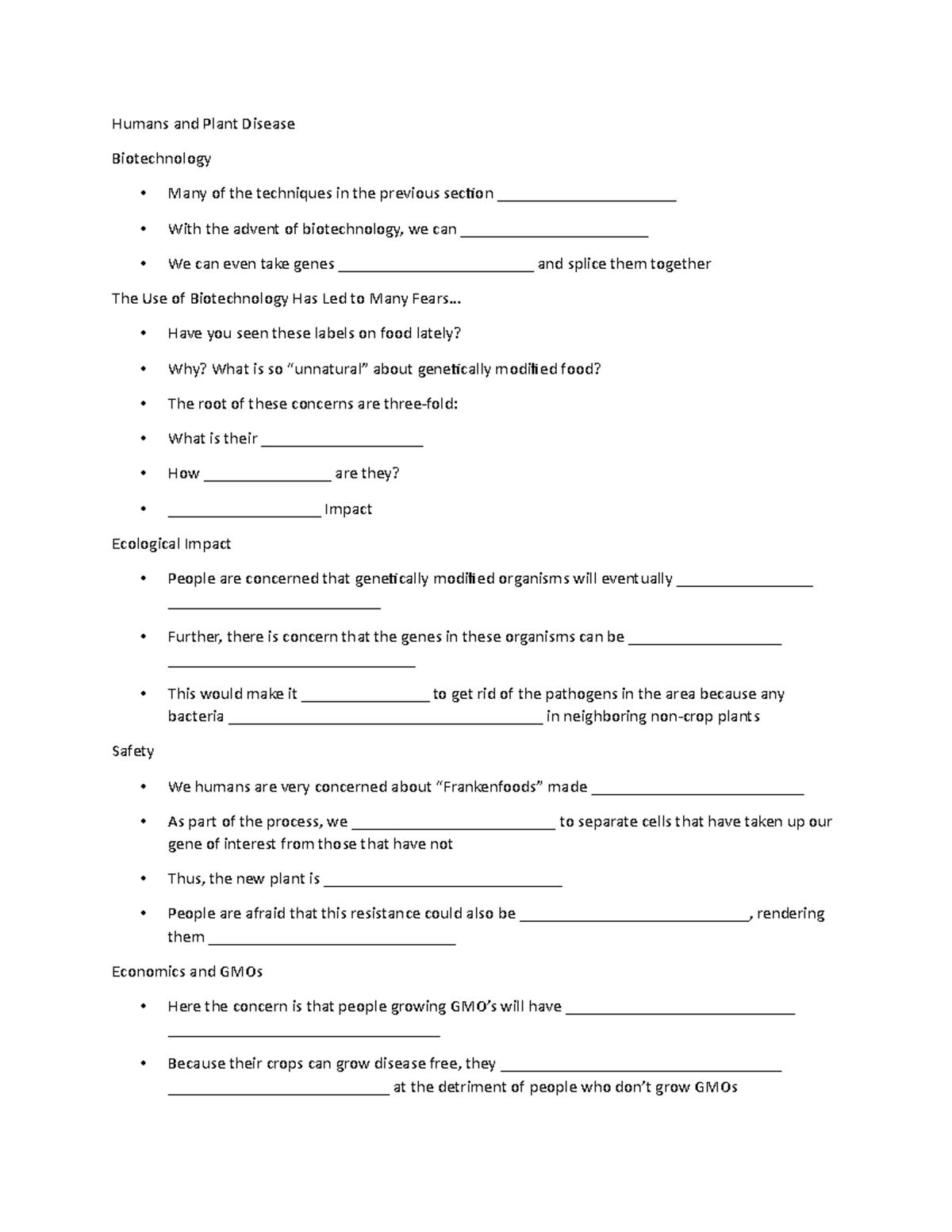 Humans and Plant Disease Worksheet Study Guide - Humans and Plant ...