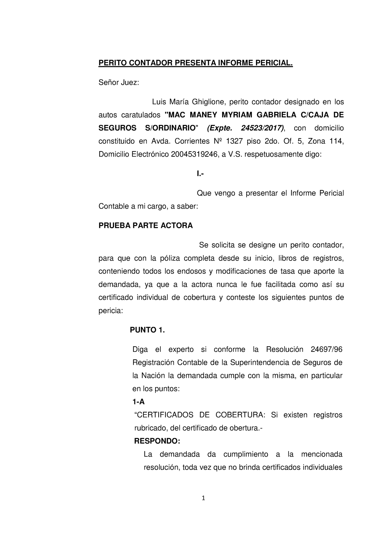 Informe Pericial Contable - Modelo - PERITO CONTADOR PRESENTA INFORME  PERICIAL. Señor Juez: Luis - Studocu