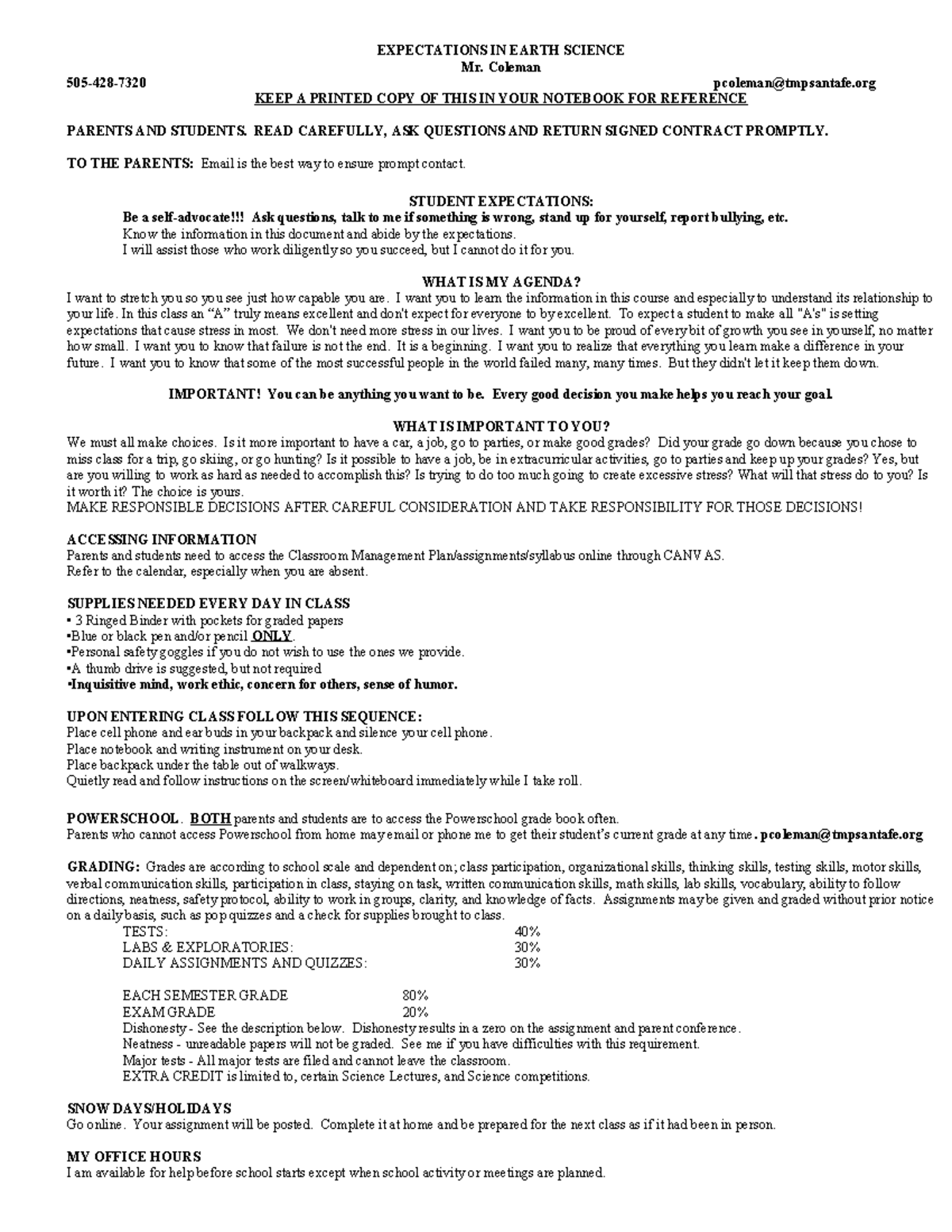 Classroom M Plan Earth Sci 2024 copy - EXPECTATIONS IN EARTH SCIENCE Mr ...