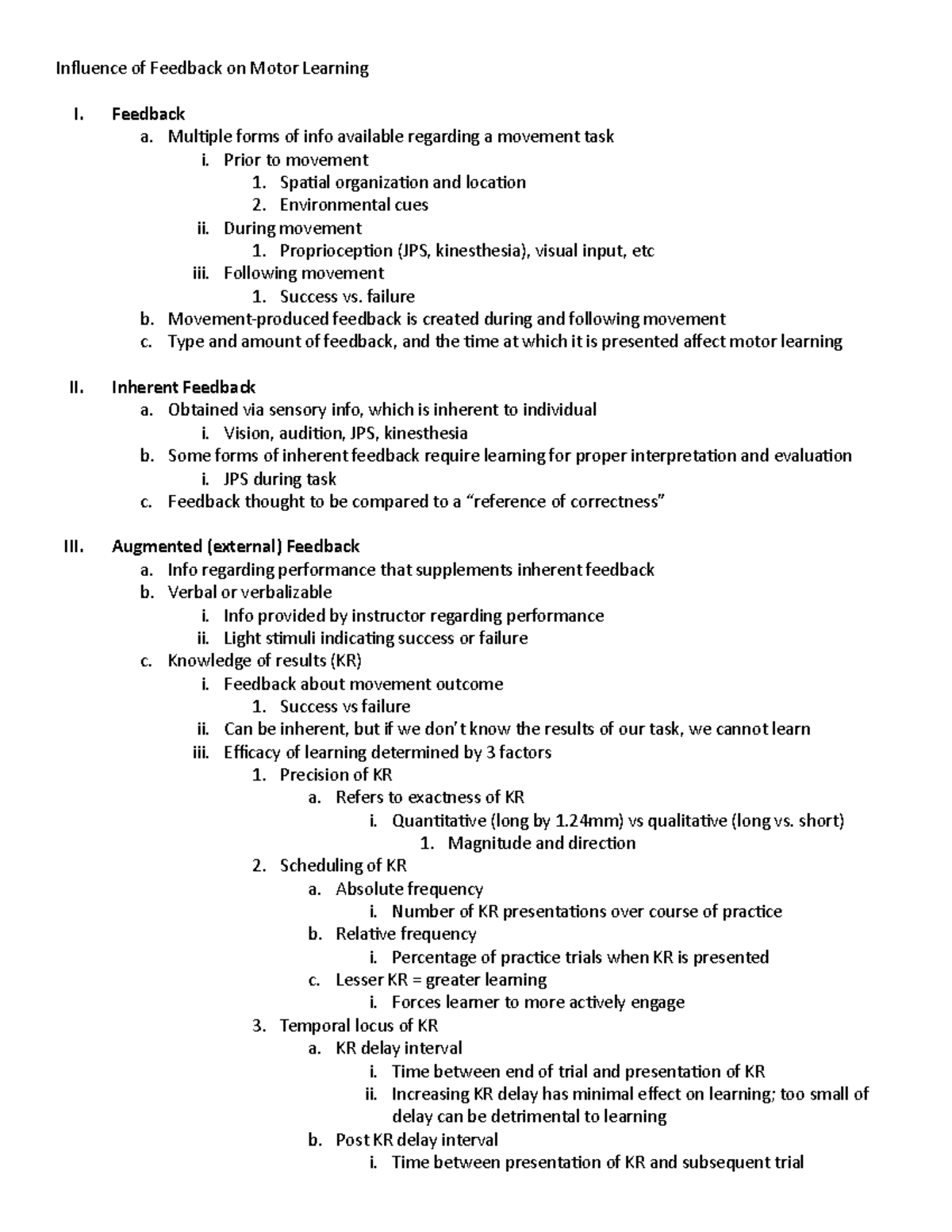 13 Feedback and Motor Learning Influence of Feedback on Motor