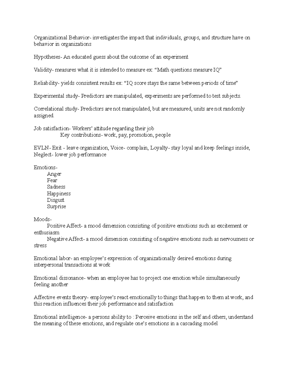 Man 12 midterm review - Organizational Behavior- investigates the ...
