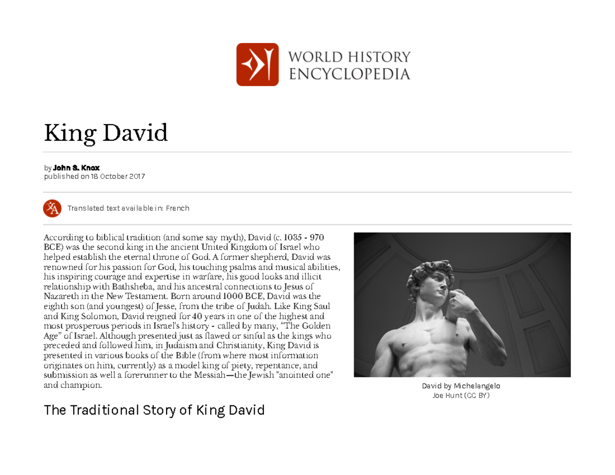 King david notes by published on 18 October 2017 David by