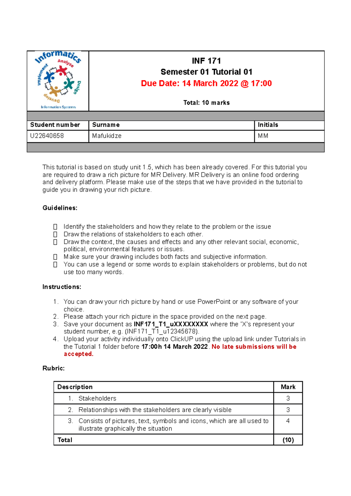 INF 171 T1 u22640658 for University of Pretoria 2022 - INF 171 Semester ...