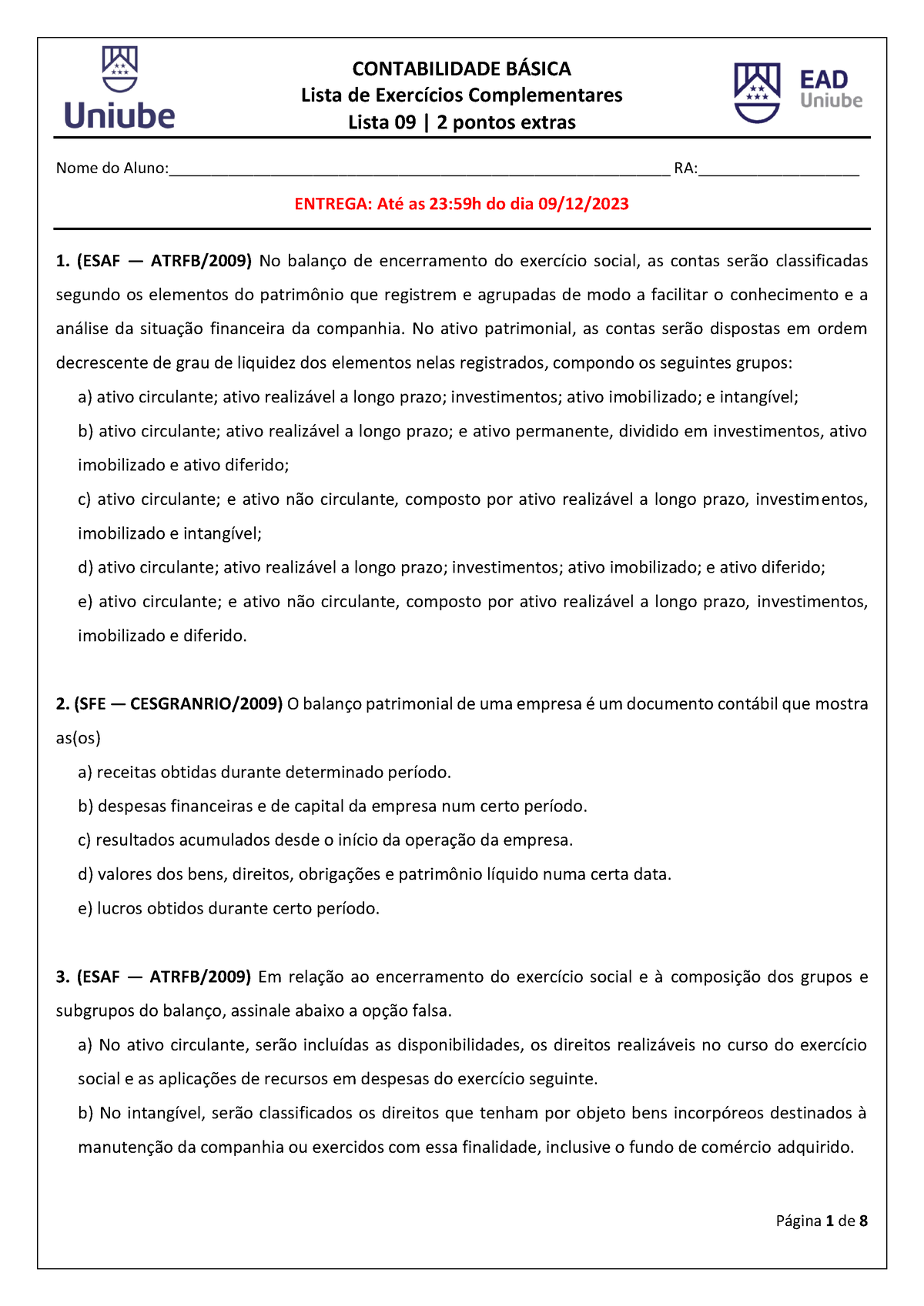 Exerc Acios Contabilidade B Asica Lista 09 - Lista De ExercÌcios ...