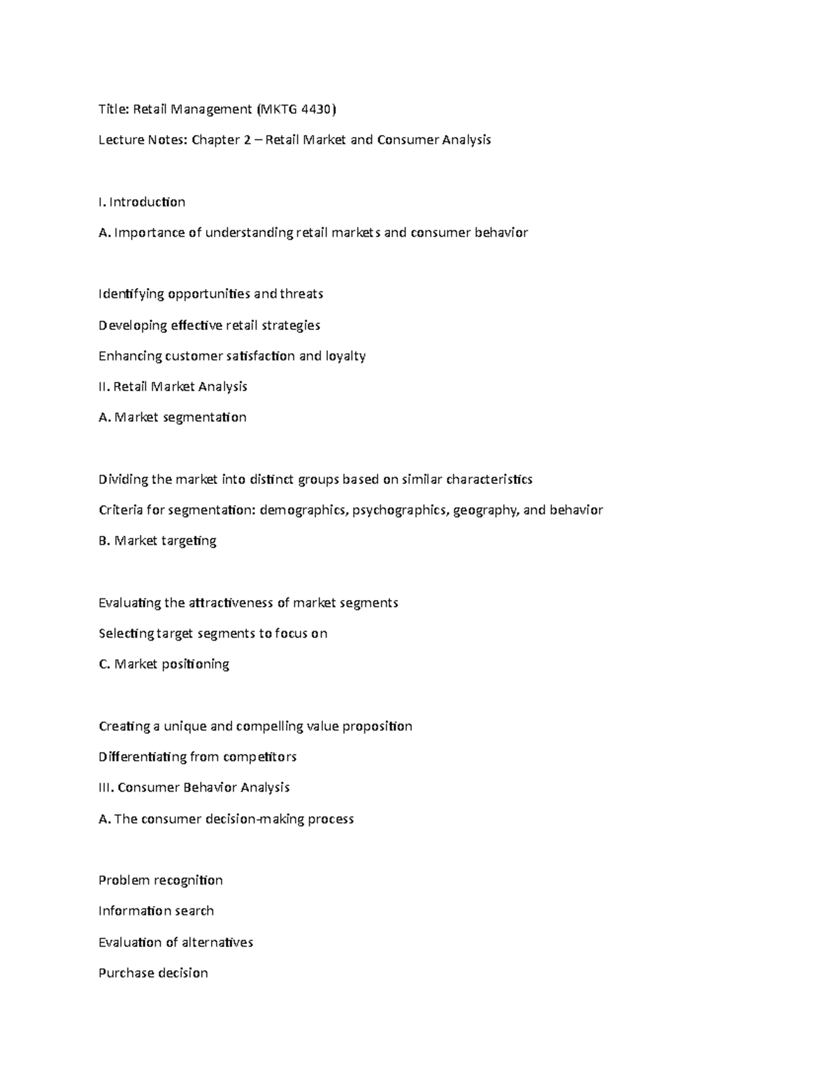 Retail Management 2 - Introduction A. Importance of understanding ...