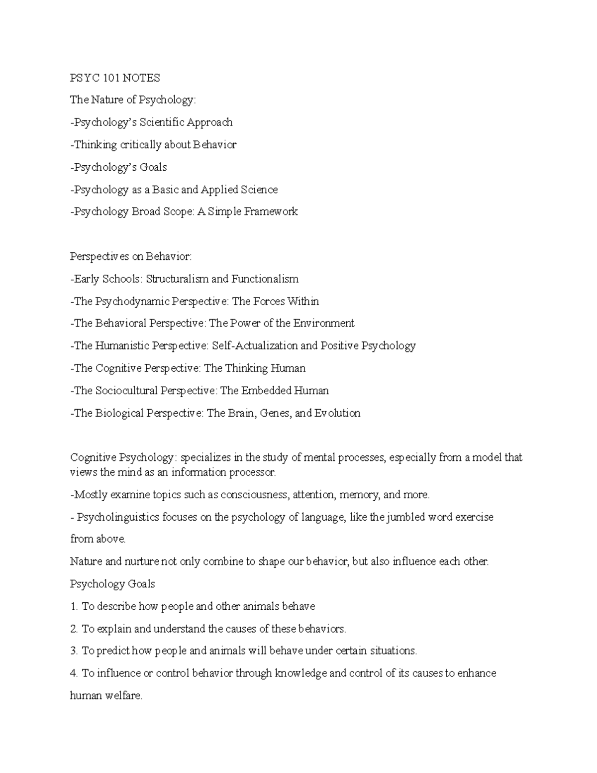Document 25 - general psyc - PSYC 101 NOTES The Nature of Psychology ...