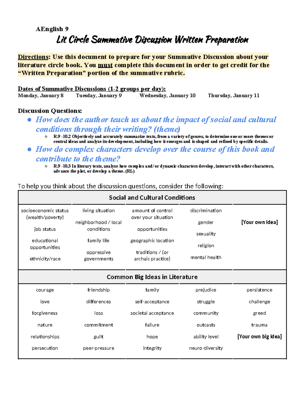 Samuel Mang - E9 Lit Circle Summative Discussion Prep 23-24 - AEnglish ...