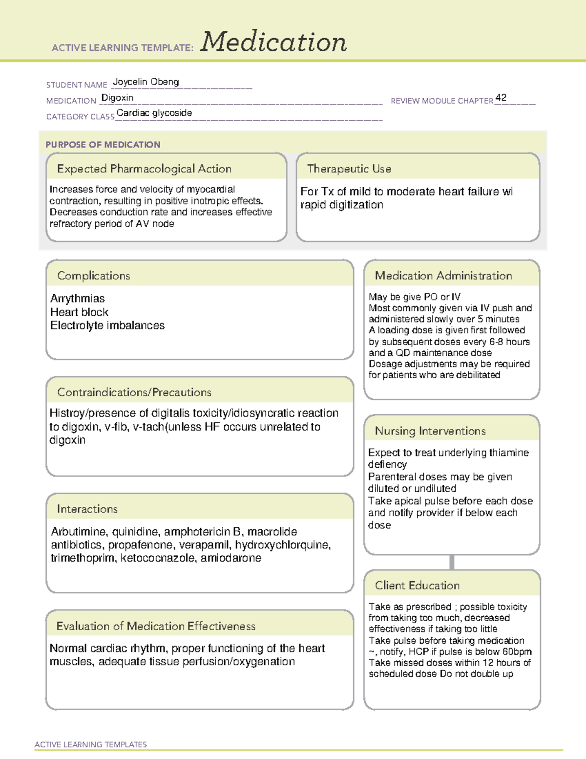 Digoxin Medication template - ACTIVE LEARNING TEMPLATES Medication ...