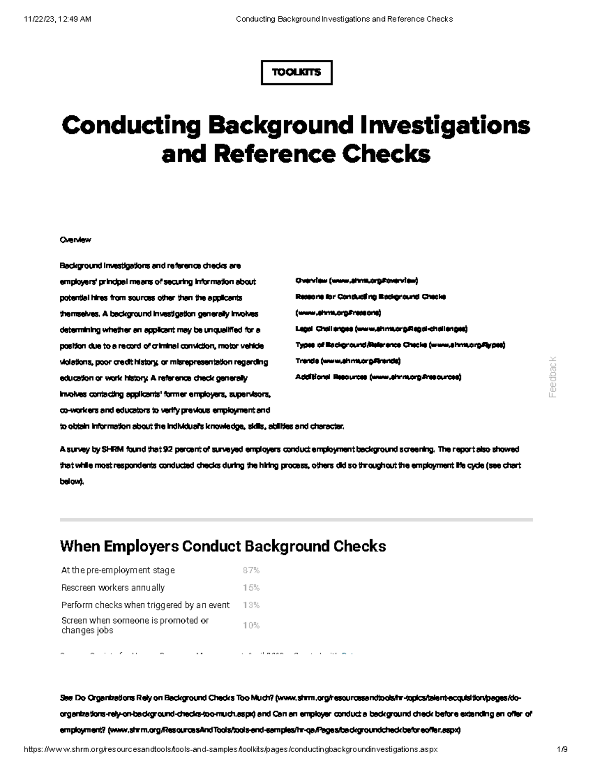 Conducting Background Investigations and Reference Checks - TOOLKITS ...