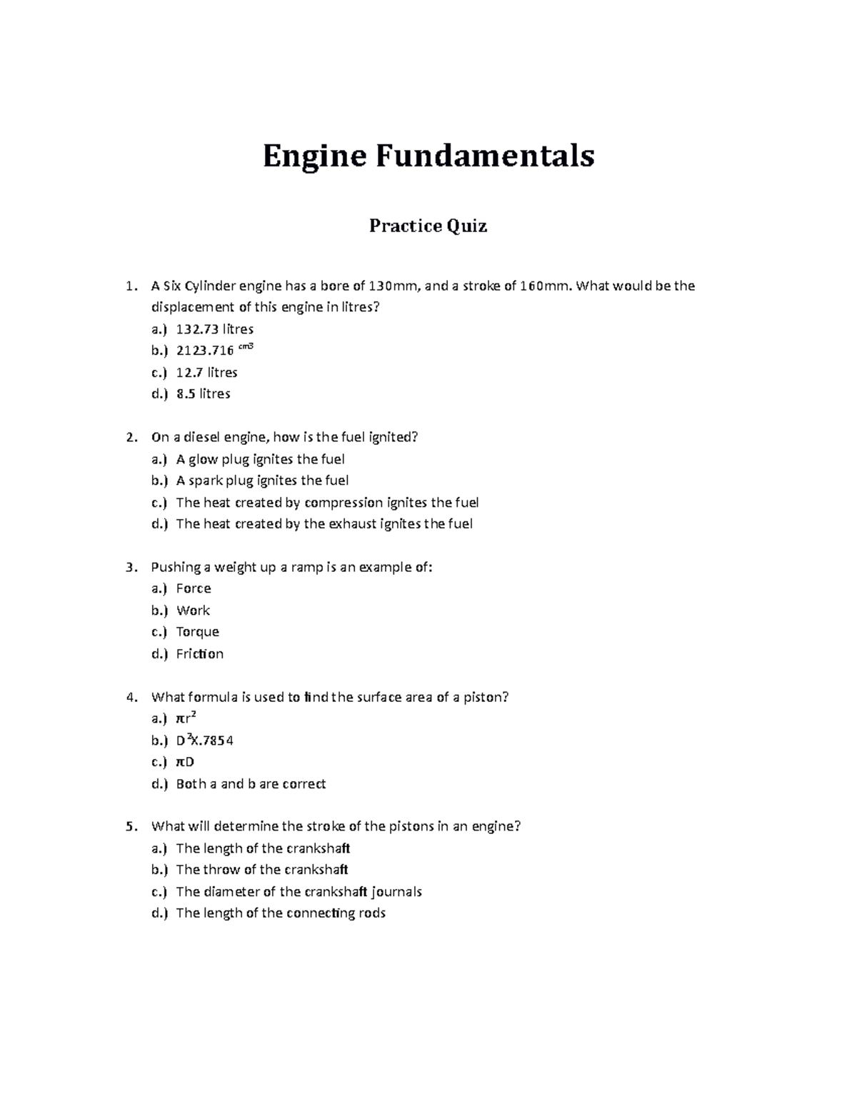 01 - Engine Fundementals - Engine Fundamentals Practice Quiz A Six ...