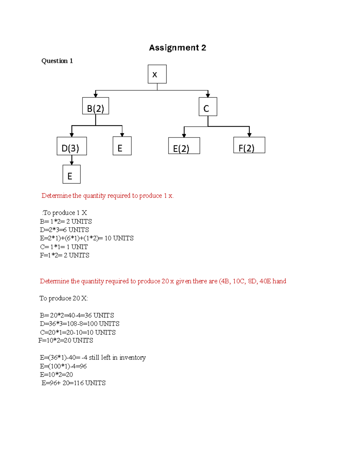 Assignment 2 - Ddd - Assignment 2 Question 1 Determine the quantity ...