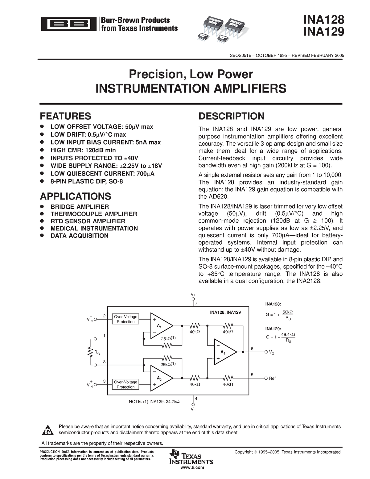 INA128 - fff - FEATURES LOW OFFSET VOLTAGE: 50μV max LOW DRIFT: 0μV/ C ...