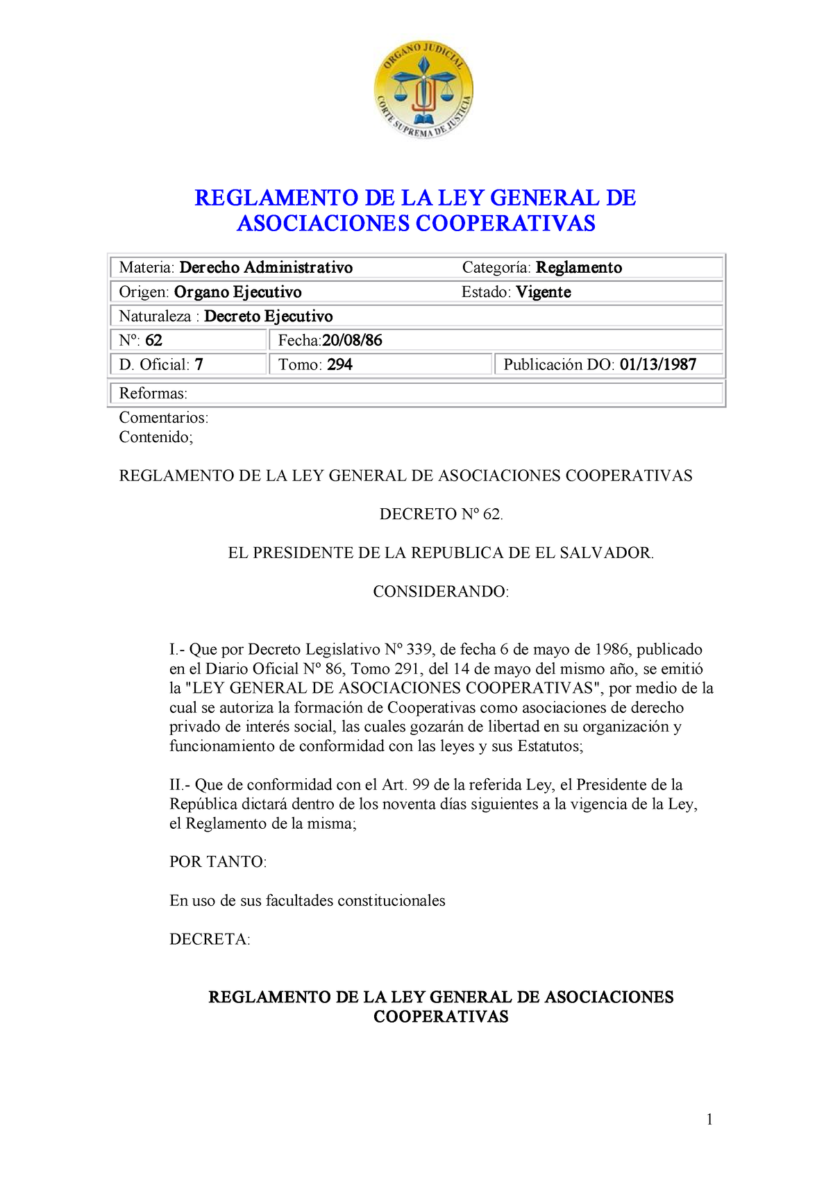 Reglamento LEY General Asociaciones Cooperativas - REGLAMENTO DE LA LEY ...