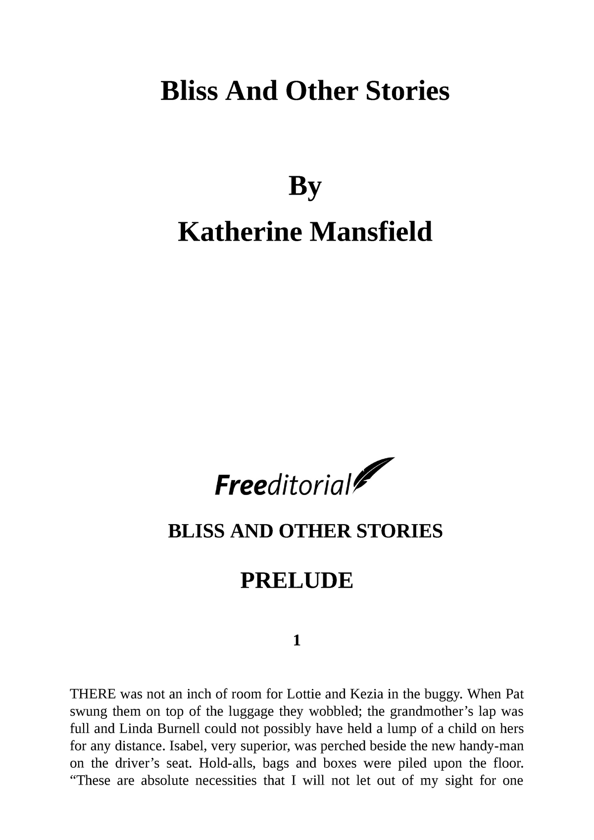 Bliss And Other Stories Bliss And Other Stories By Katherine Mansfield Bliss And Other Stories Studocu