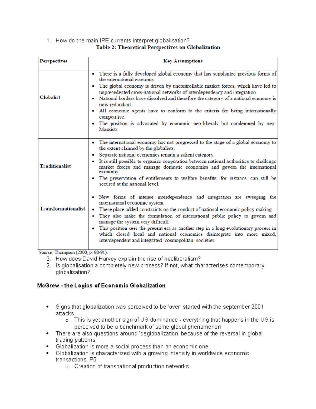 What is globalization- lecture notes - How do the main IPE currents ...