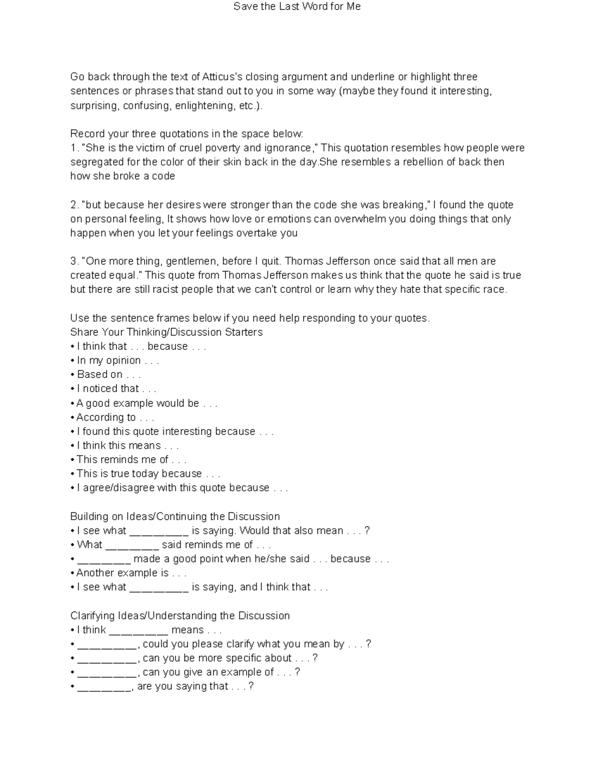 Copy of Save the Last Word for Me (Closing Argument Activity) - Save ...