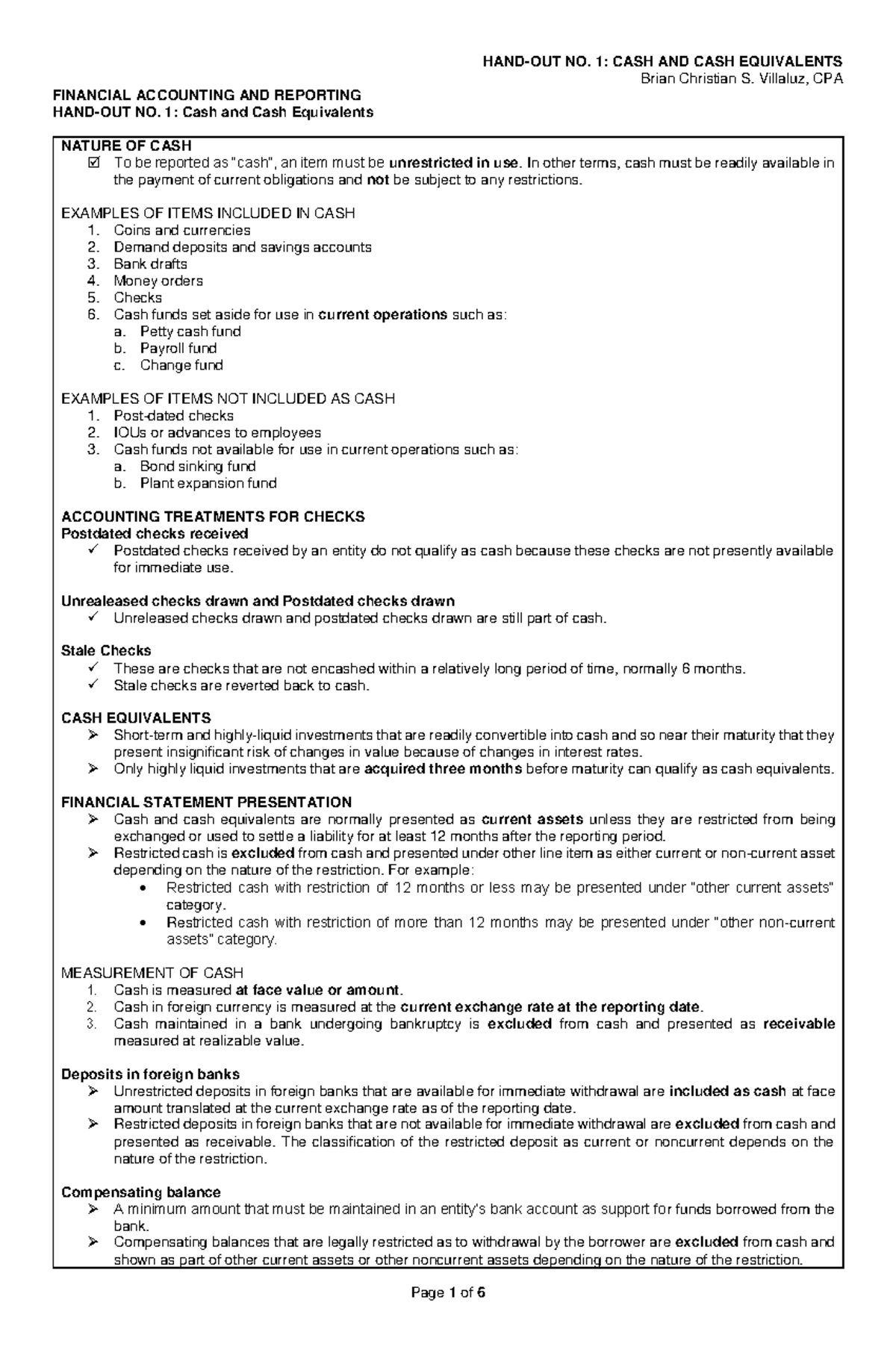 1 Cash and Cash Equivalents - Brian Christian S. Villaluz, CPA ...