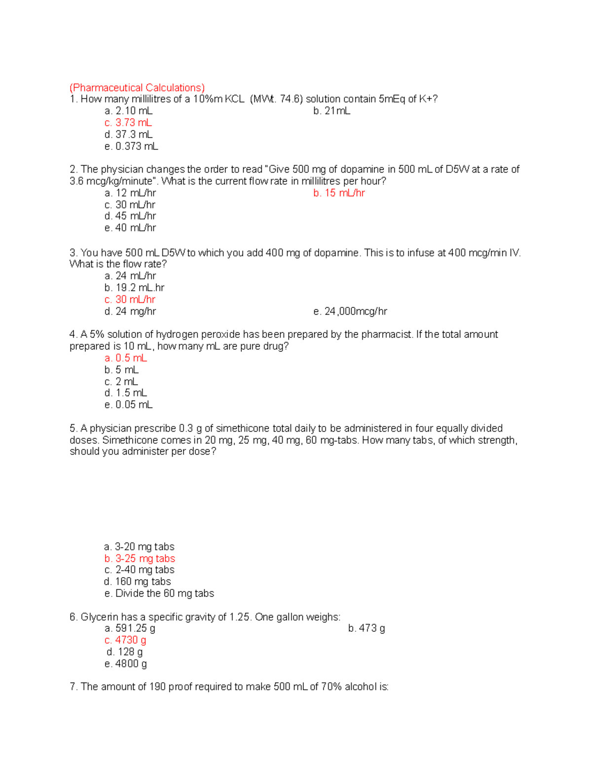 Pharmaceutical Calculations Pharmaceutical How Many Millilitres Of A