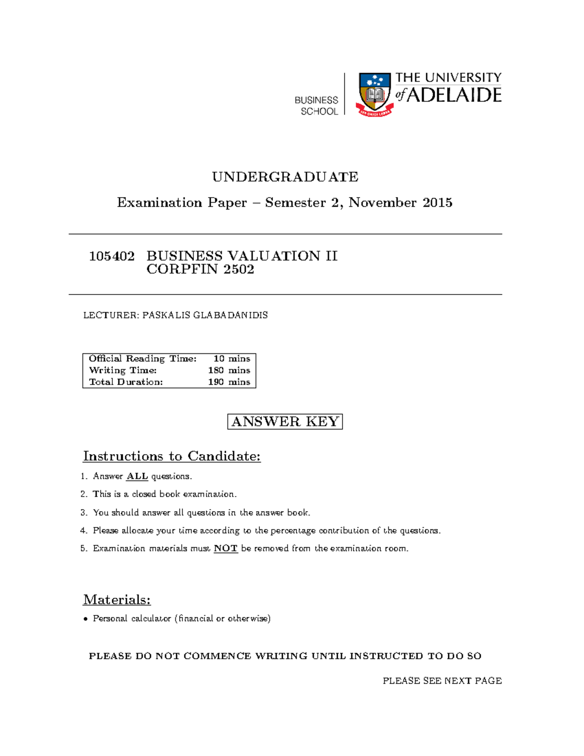 Sample/practice exam 2015, questions and answers - Semester 1 and 2 ...